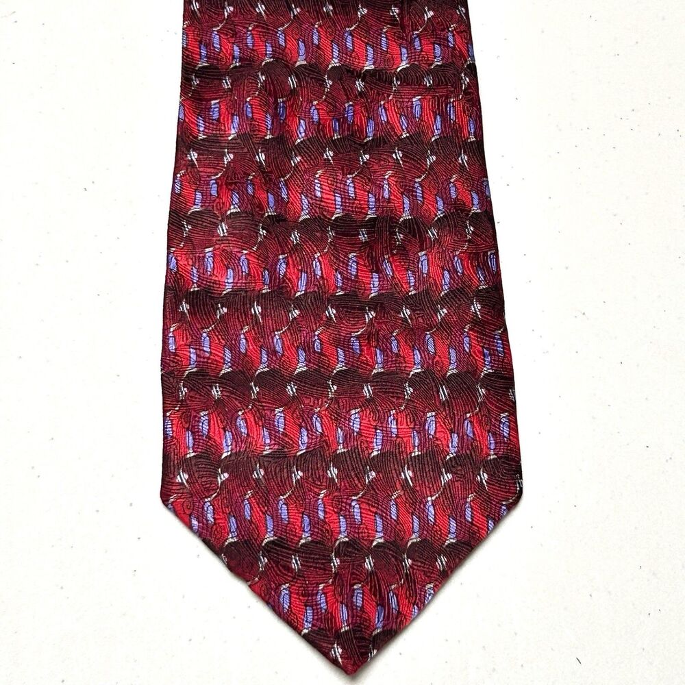 J.‎ Garcia Collection 17 Tie Red Silk Abstract Fish Novelty 1996 Necktie